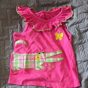💚5/$20💚Kids Headquarters Hot Pink Ruffle Tank with Plaid Alligator & Butterfly